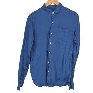 Country Road Blue 100% Organic Linen Button Shirt Regular Fit XS Coastal Eco